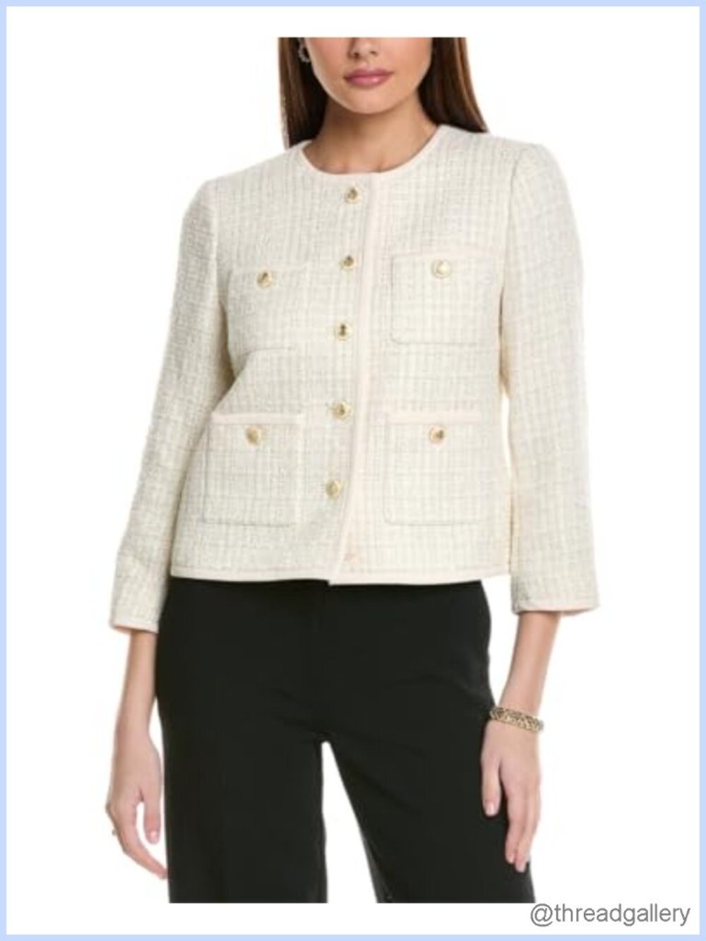 Tweed Framed Four Button Collarless Jacket